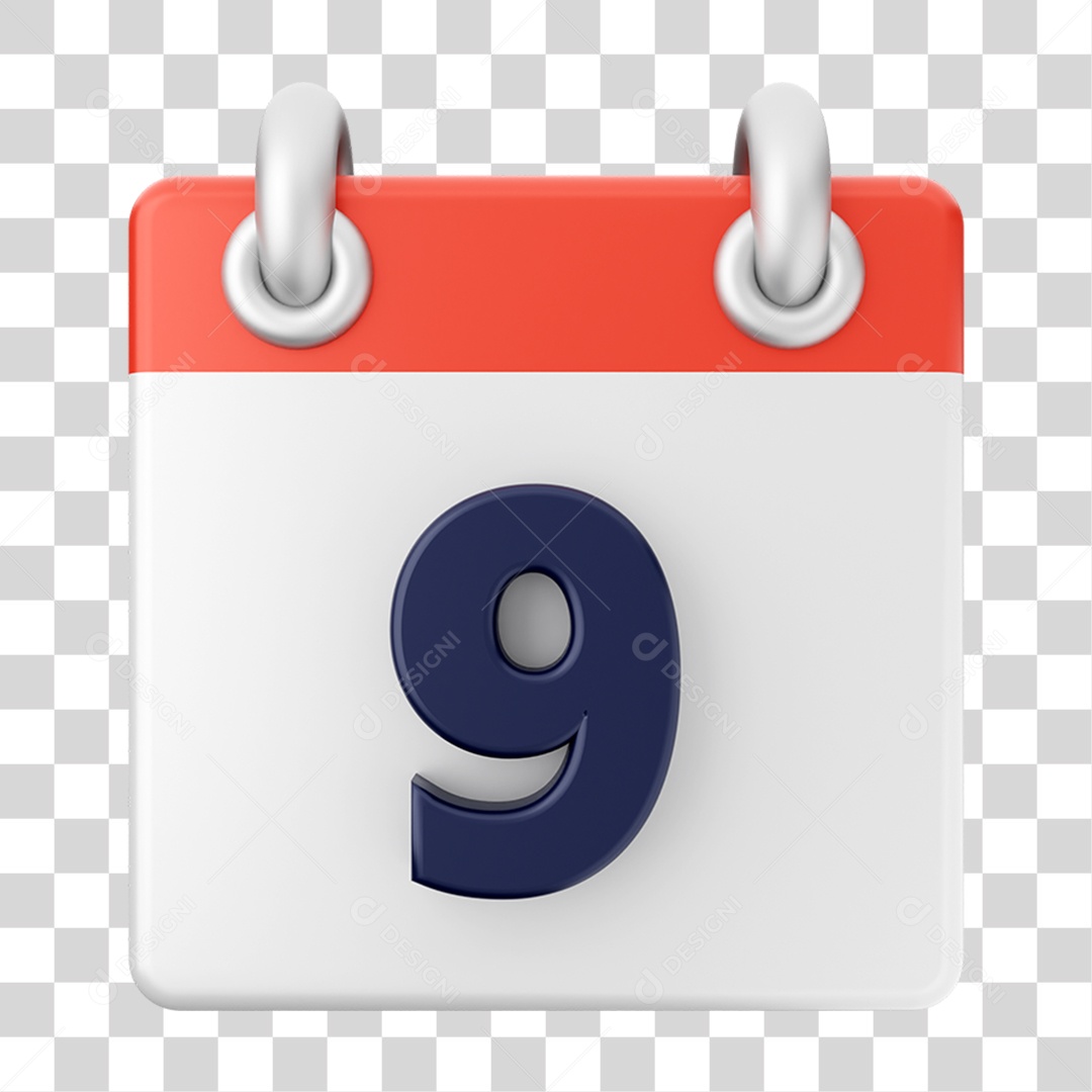 Elemento 3D Calendário 9 para Composição PNG Transparente