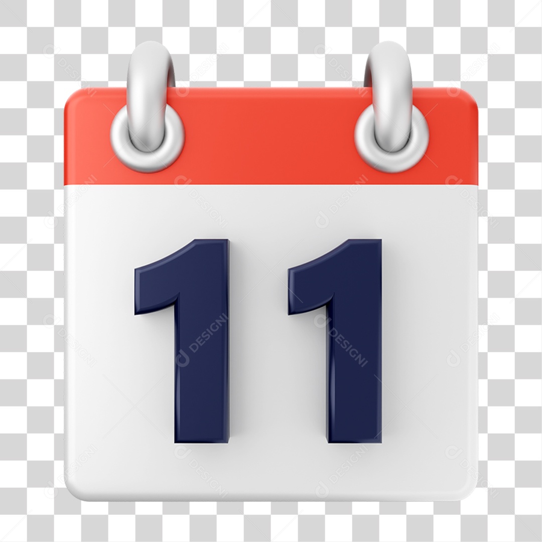 Elemento 3D Calendário 11 para Composição PNG Transparente