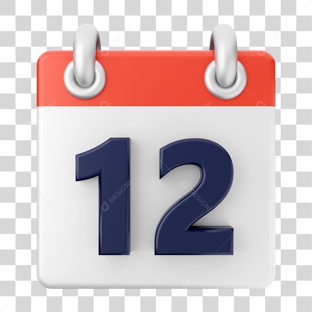 Elemento 3D Calendário 12 para Composição PNG Transparente