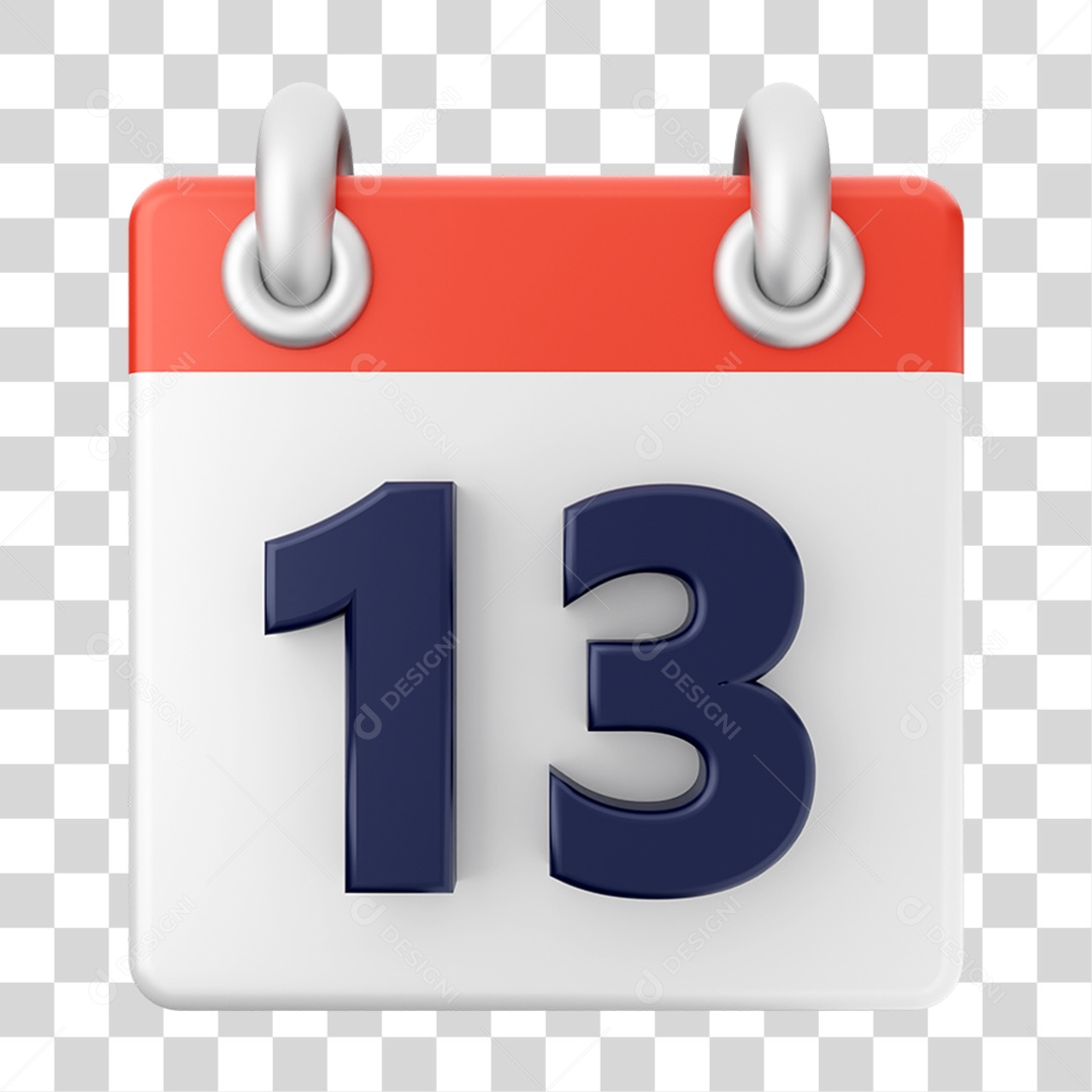 Elemento 3D Calendário 13 para Composição PNG Transparente