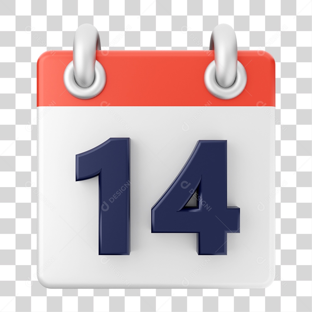 Elemento 3D Calendário 14 para Composição PNG Transparente