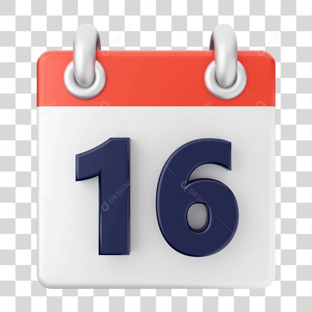 Elemento 3D Calendário 16 para Composição PNG Transparente