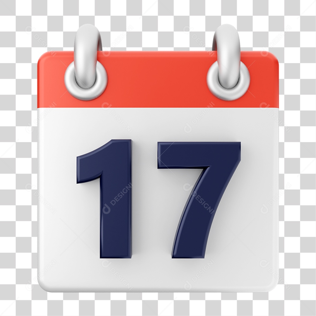 Elemento 3D Calendário 17 para Composição PNG Transparente