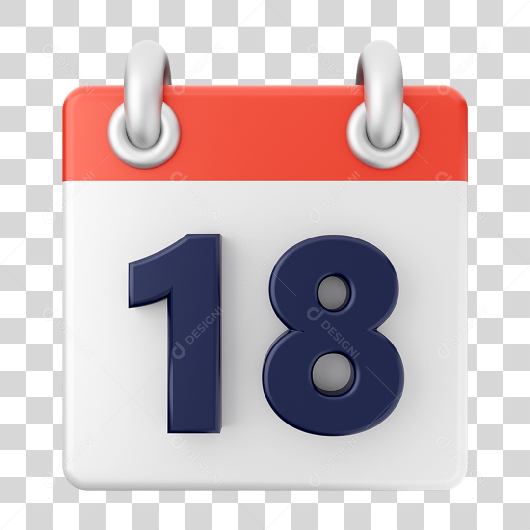Elemento 3D Calendário 18 para Composição PNG Transparente