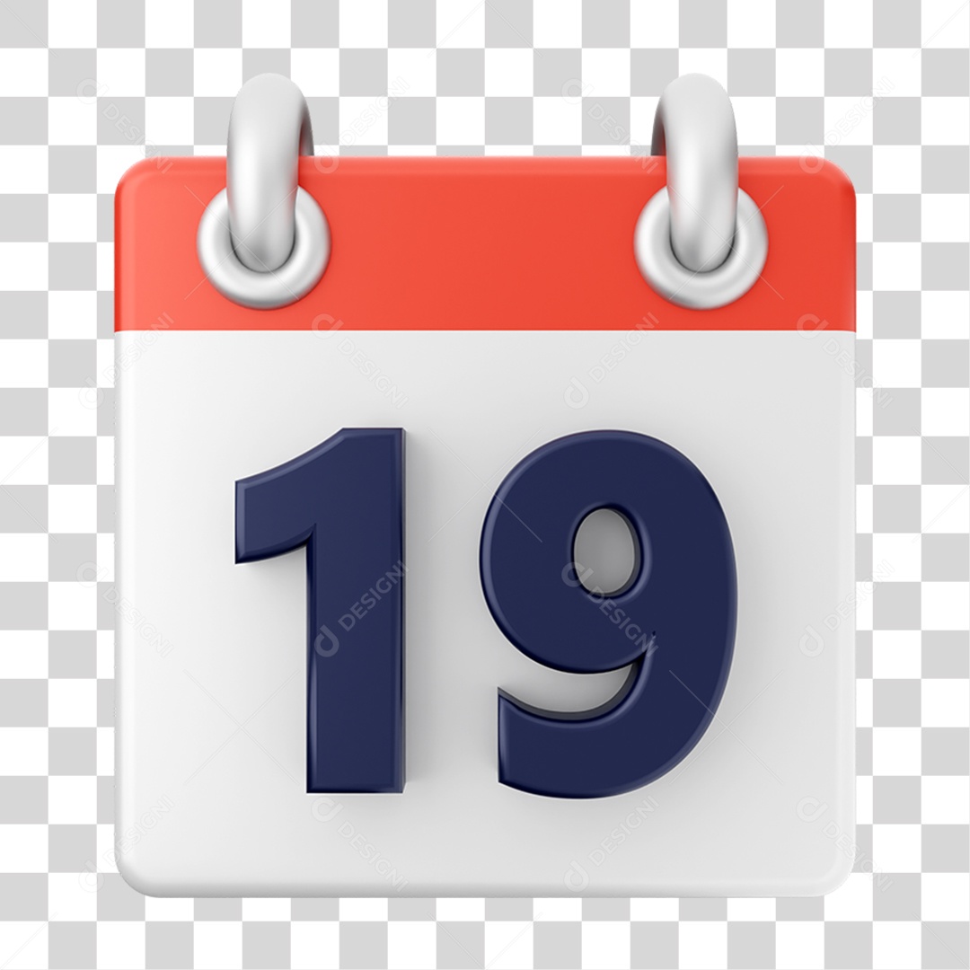 Elemento 3D Calendário 19 para Composição PNG Transparente
