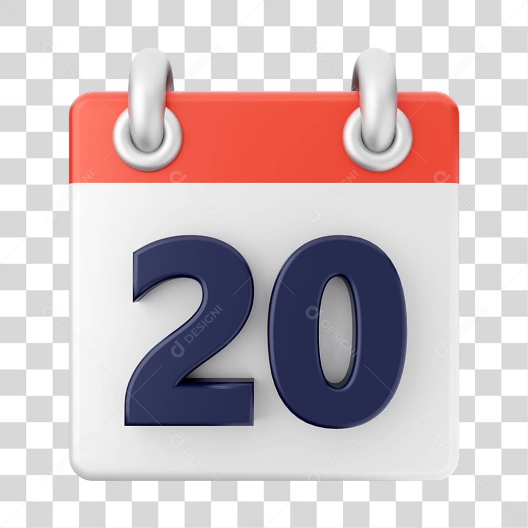 Elemento 3D Calendário 20 para Composição PNG Transparente