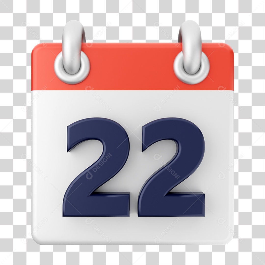 Elemento 3D Calendário 22 para Composição PNG Transparente