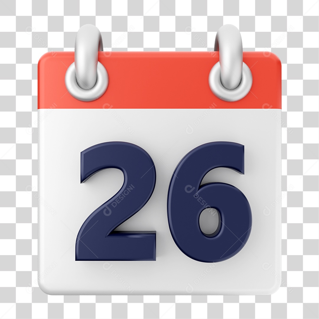 Elemento 3D Calendário 26 para Composição PNG Transparente