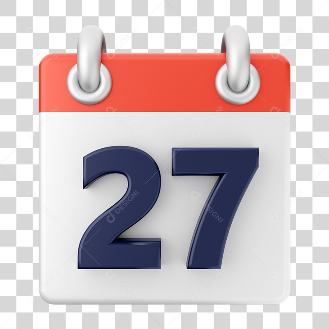 Elemento 3D Calendário 27 para Composição PNG Transparente