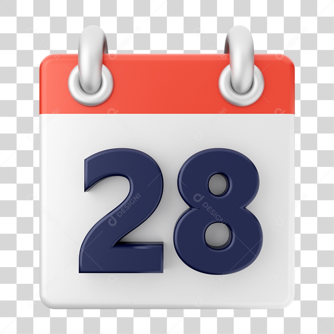 Elemento 3D Calendário 28 para Composição PNG Transparente