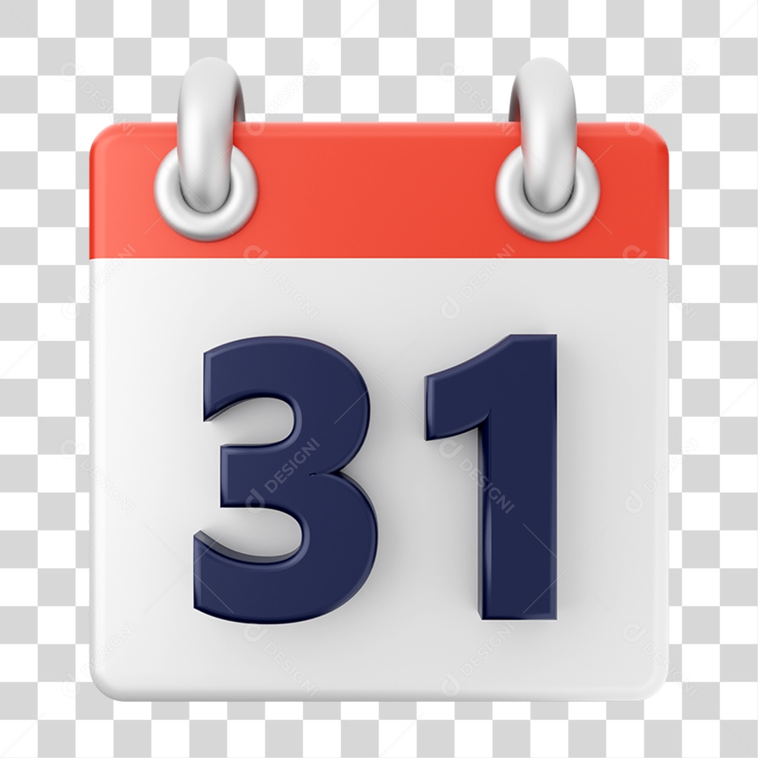 Elemento 3D Calendário 31 para Composição PNG Transparente