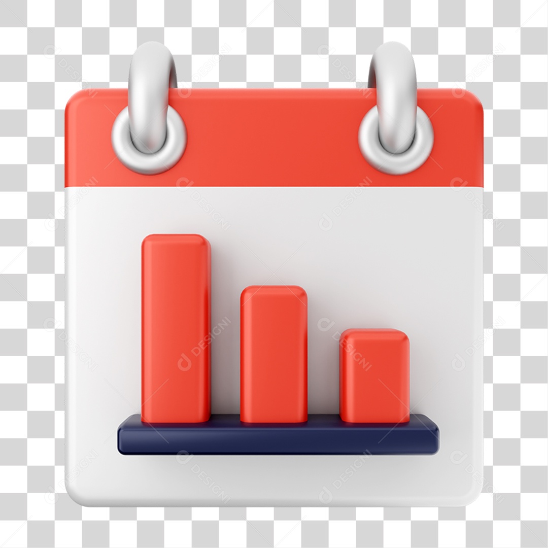 Elemento 3D Calendário Gráficos  para Composição PNG Transparente