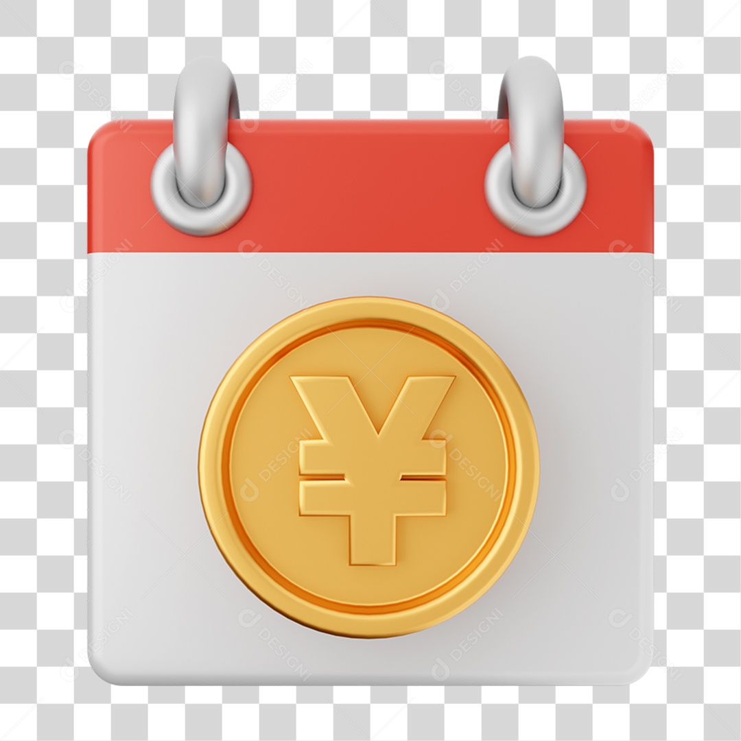 Elemento 3D Calendário Moeda Virtual para Composição PNG Transparente