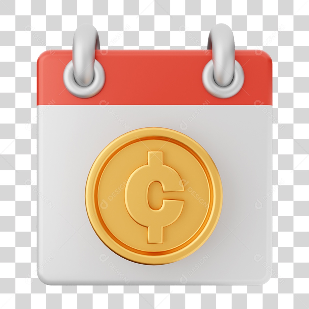Elemento 3D Calendário Moeda Virtual para Composição PNG Transparente
