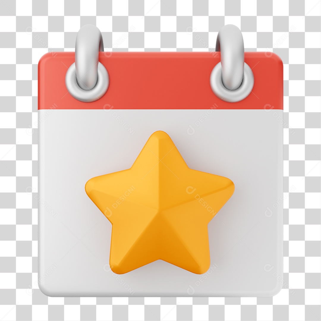 Elemento 3D Calendário Estrela para Composição PNG Transparente