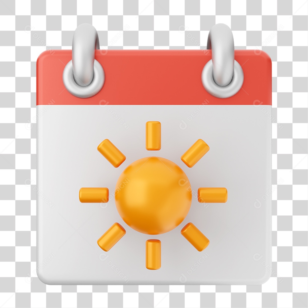 Elemento 3D Calendário Sol para Composição PNG Transparente