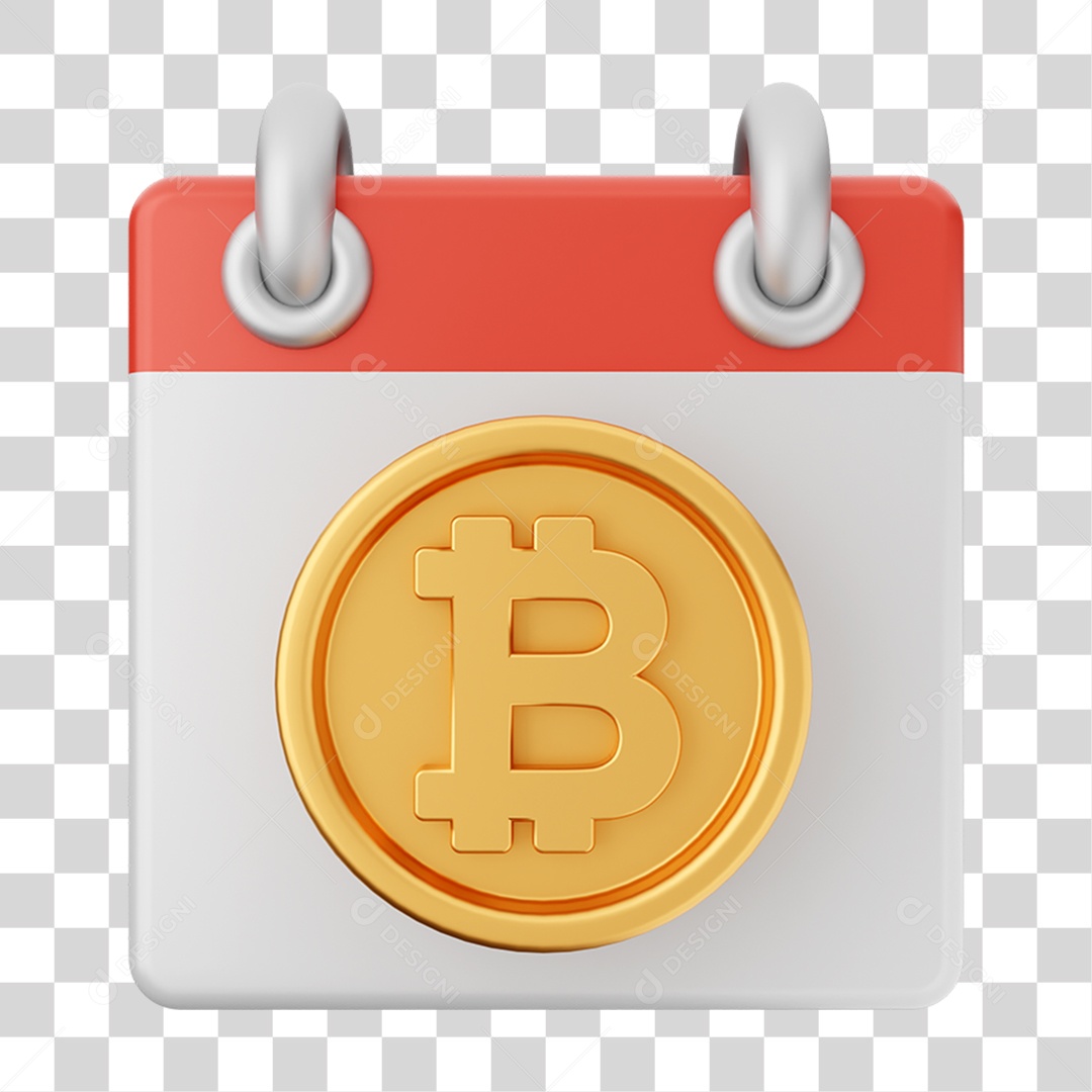 Elemento 3D Calendário Moeda Virtual para Composição PNG Transparente