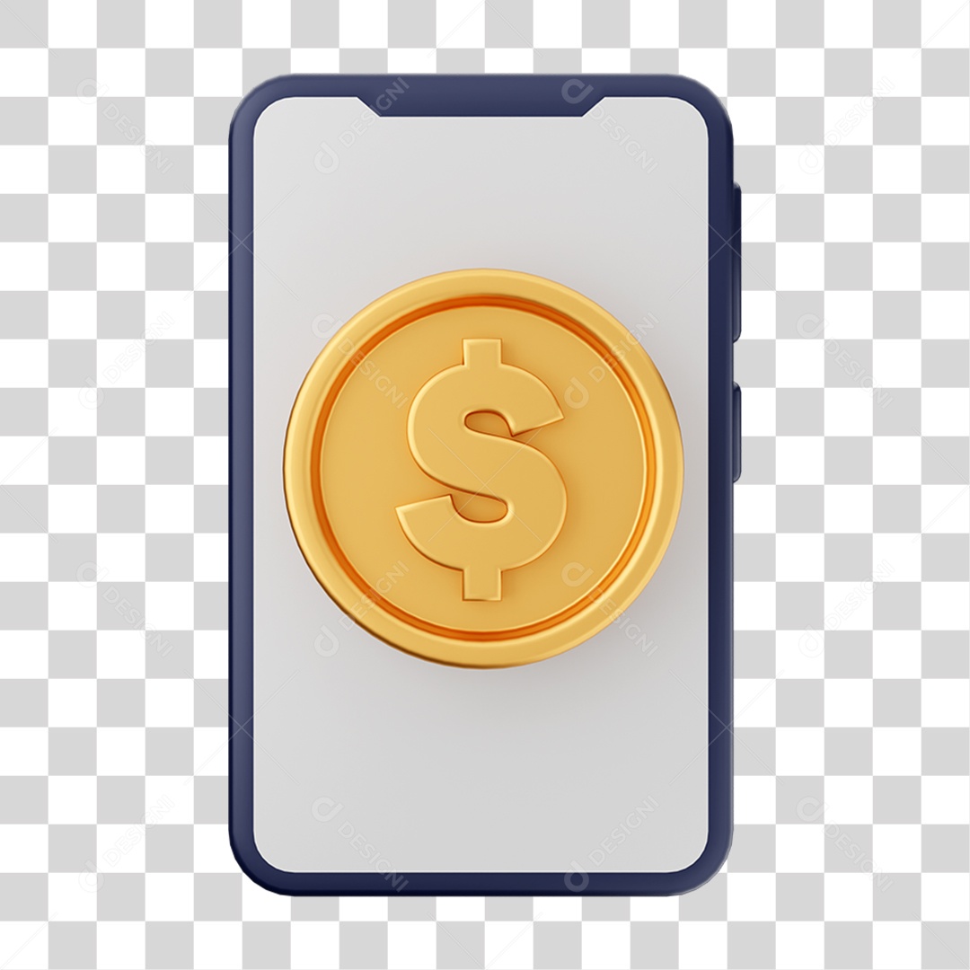 Elemento 3D Dinheiro Dólar Moeda de Ouro para Composição PNG Transparente