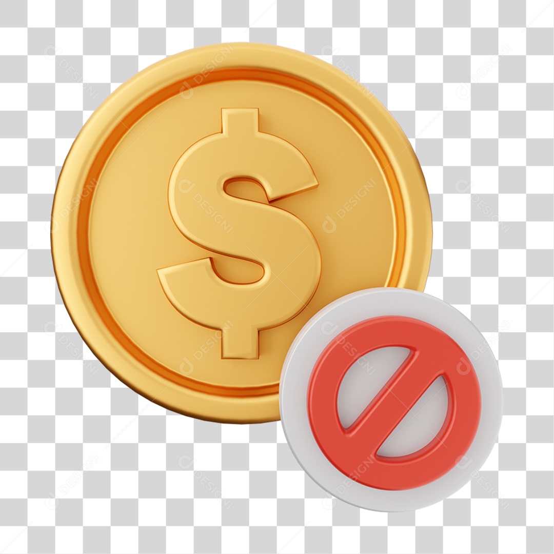 Elemento 3D Dinheiro Dólar Moeda de Ouro para Composição PNG Transparente