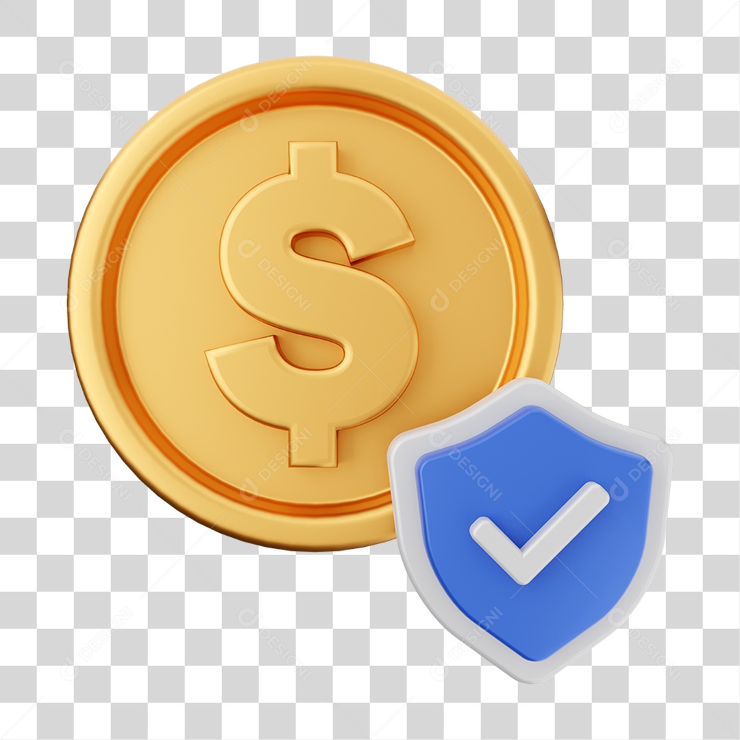 Elemento 3D Dinheiro Dólar Moeda de Ouro para Composição PNG Transparente