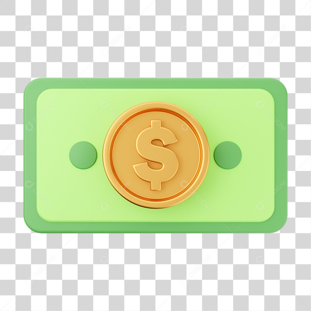 Elemento 3D Dinheiro Dólar Moeda de Ouro para Composição PNG Transparente