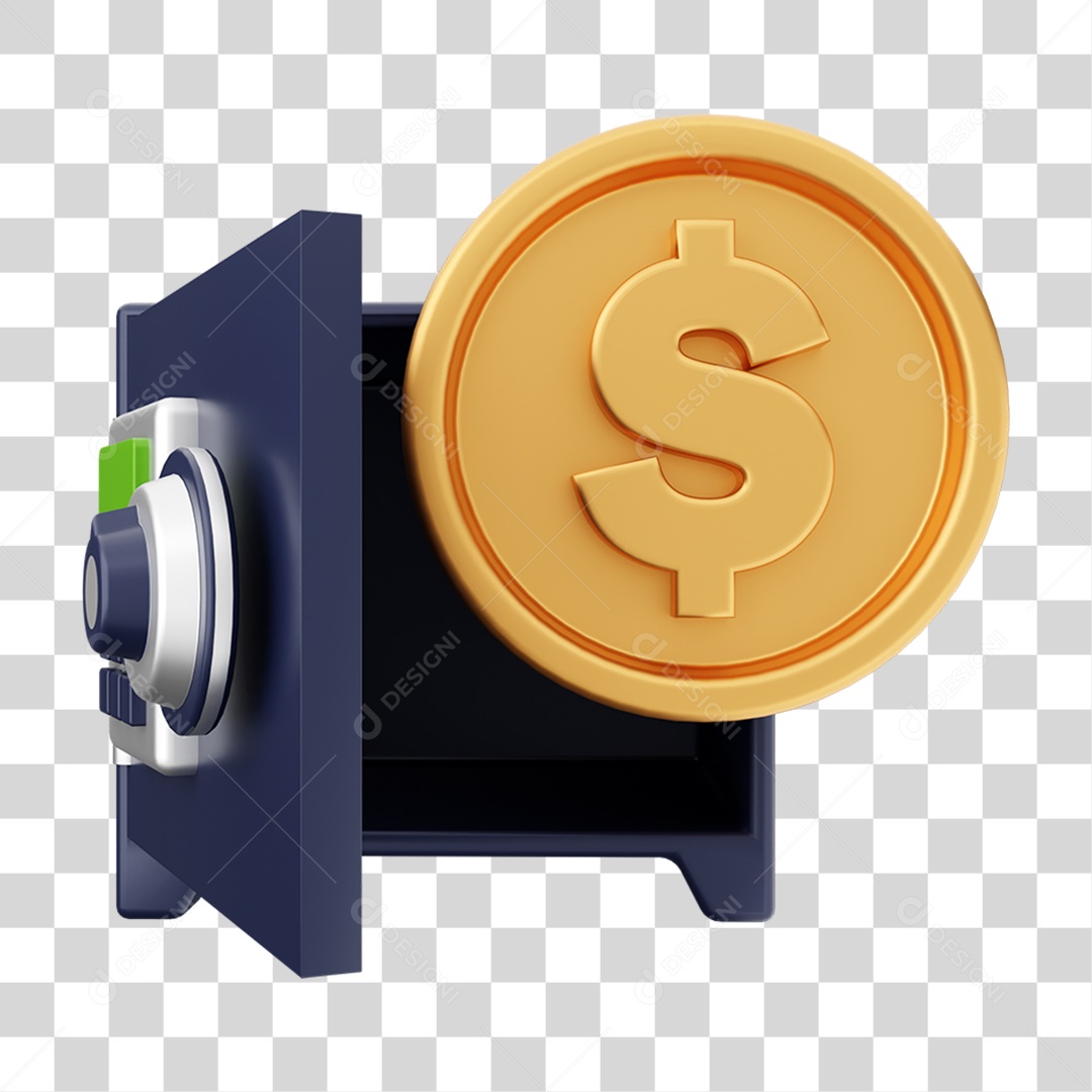 Elemento 3D Dinheiro Dólar Moeda de Ouro para Composição PNG Transparente