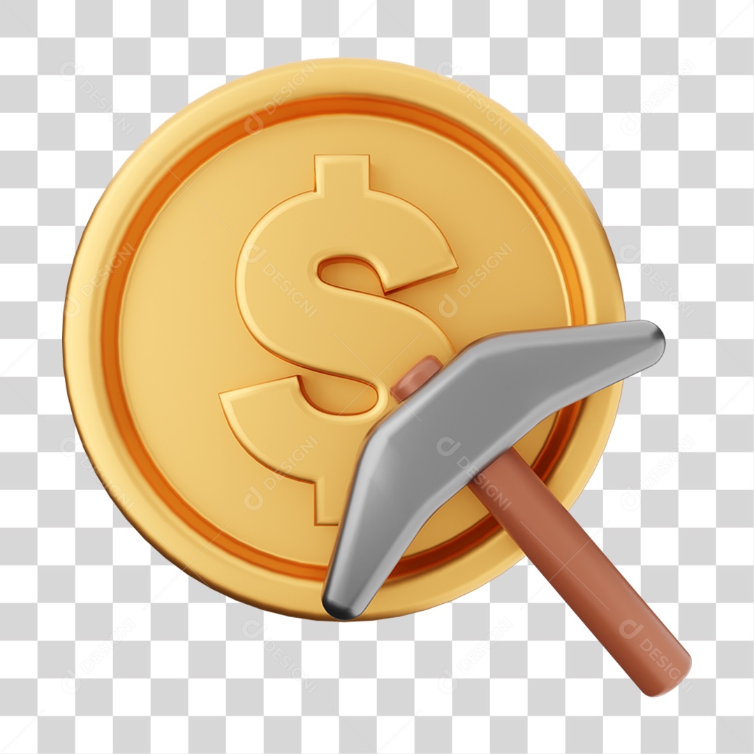 Elemento 3D Dinheiro Dólar Moeda de Ouro para Composição PNG Transparente
