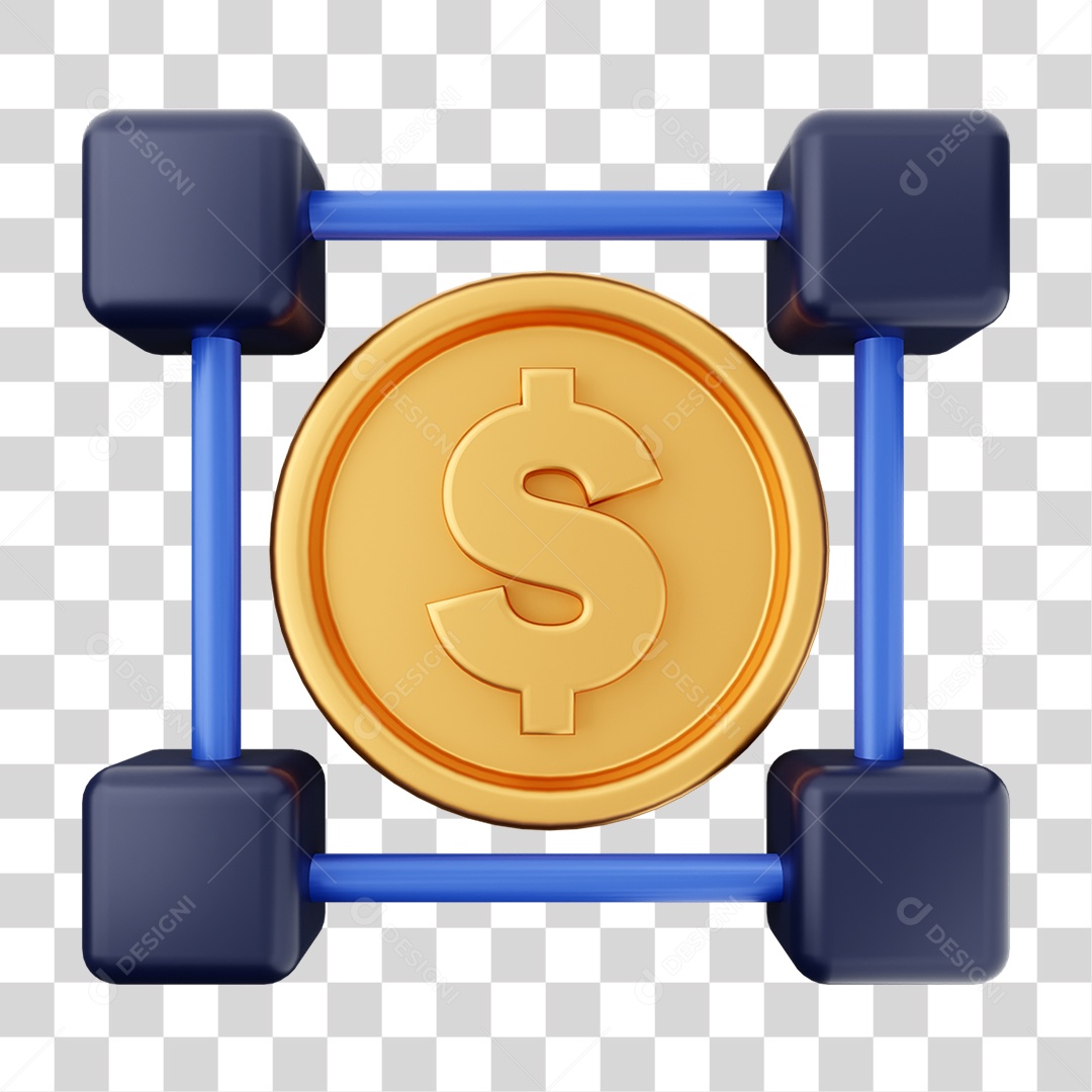 Elemento 3D Dinheiro Dólar Moeda de Ouro para Composição PNG Transparente