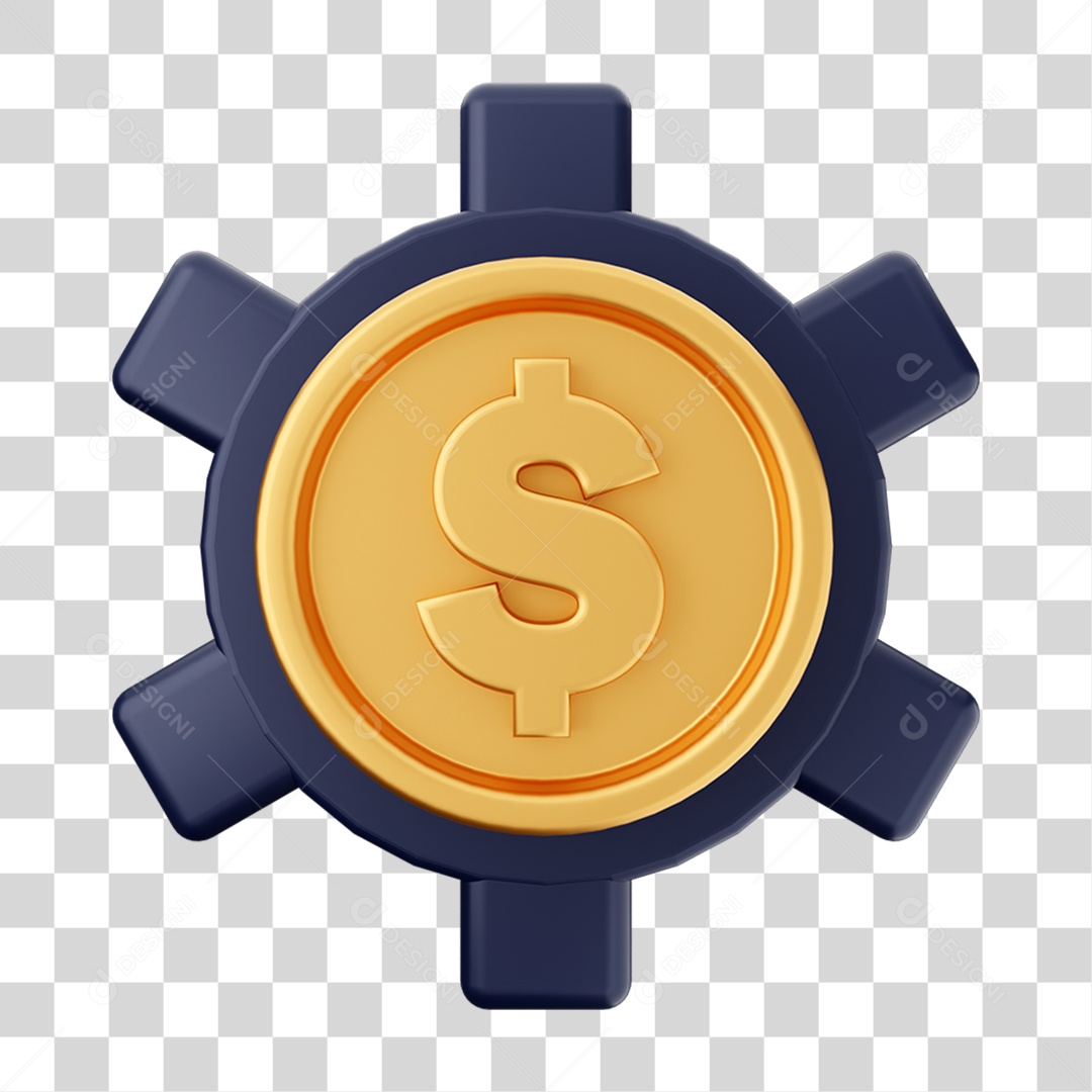 Elemento 3D Dinheiro Dólar Moeda de Ouro para Composição PNG Transparente