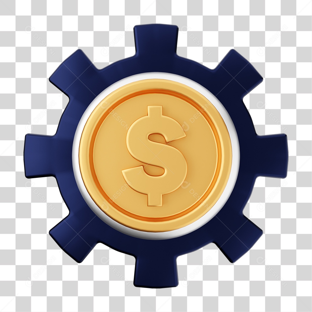 Elemento 3D Dinheiro Dólar Moeda de Ouro para Composição PNG Transparente