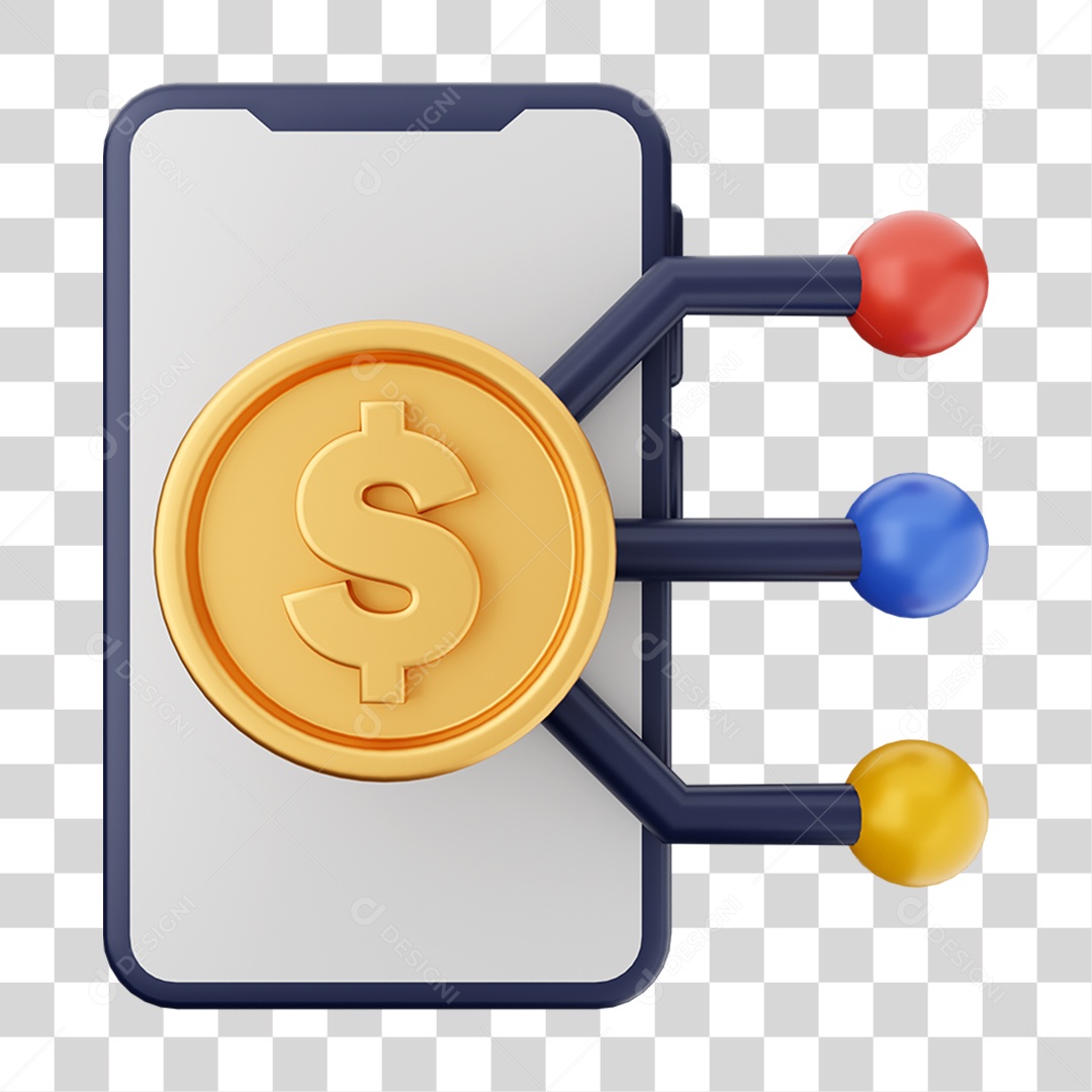 Elemento 3D Dinheiro Dólar Moeda de Ouro para Composição PNG Transparente