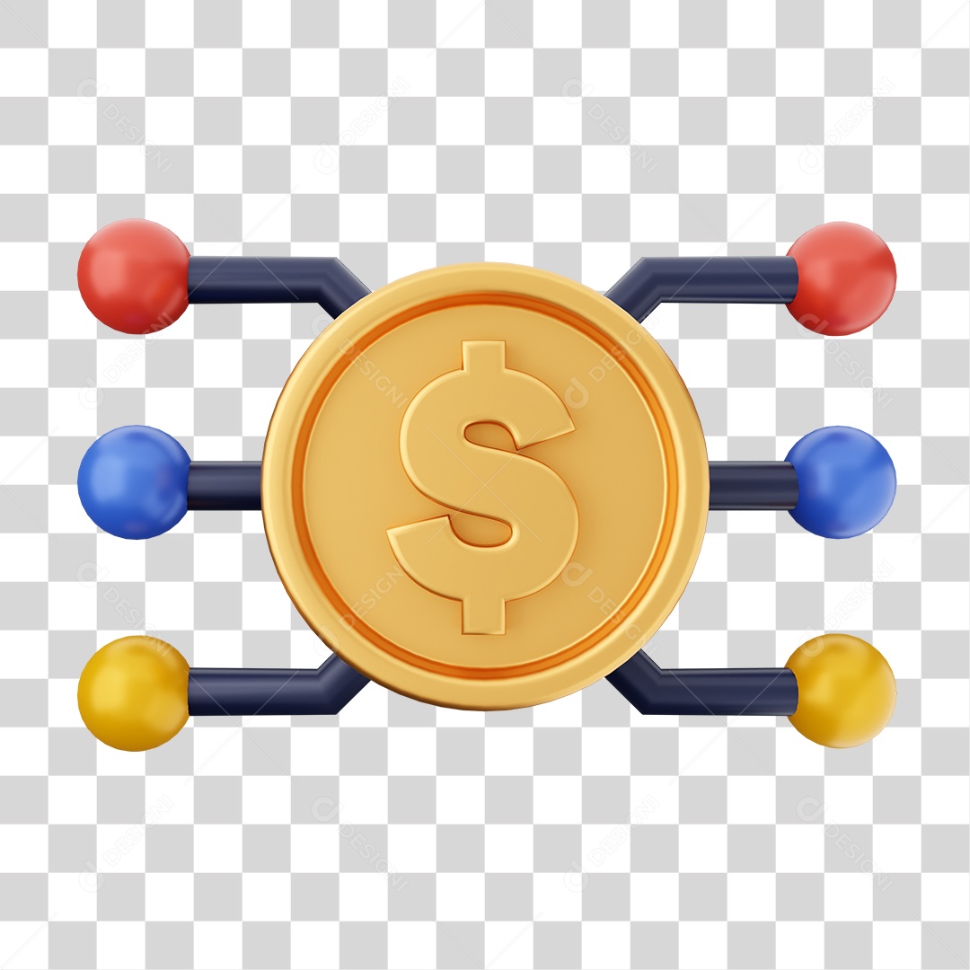 Elemento 3D Dinheiro Dólar Moeda de Ouro para Composição PNG Transparente