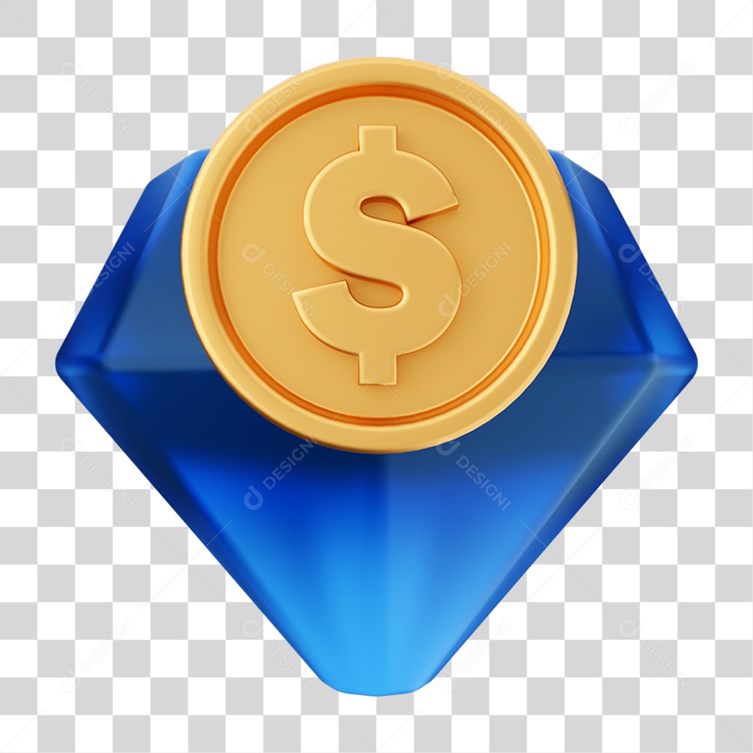 Elemento 3D Dinheiro Dólar Moeda de Ouro para Composição PNG Transparente