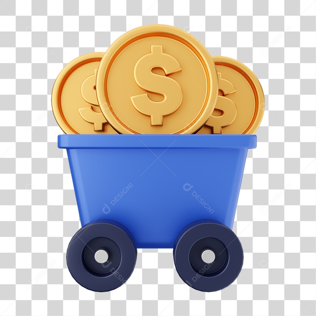 Elemento 3D Dinheiro Dólar Moeda de Ouro para Composição PNG Transparente