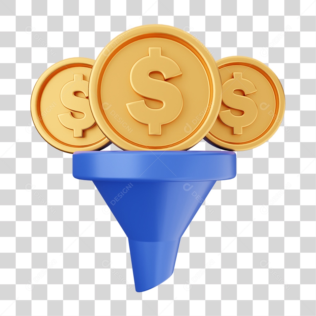 Elemento 3D Dinheiro Dólar Moeda de Ouro para Composição PNG Transparente