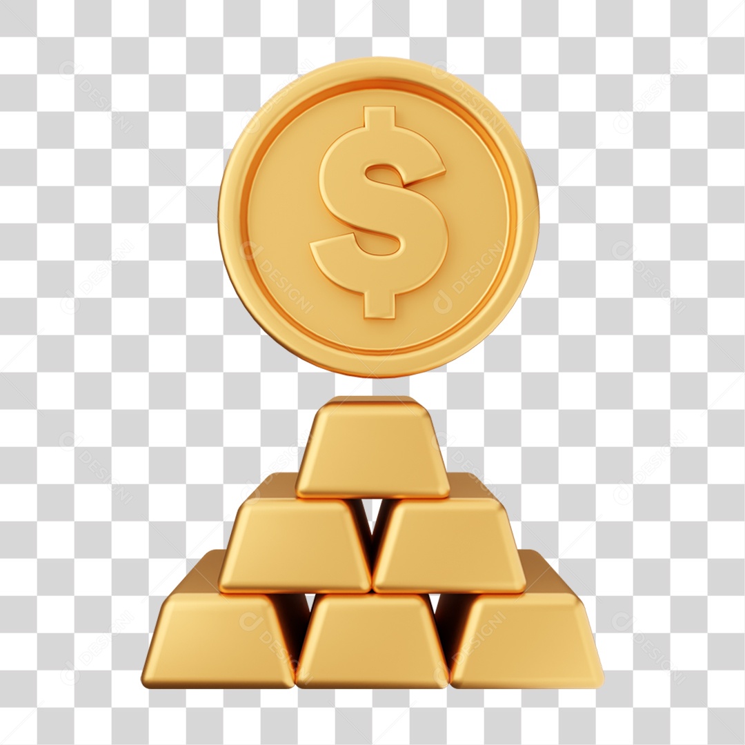 Elemento 3D Dinheiro Dólar Moeda de Ouro para Composição PNG Transparente