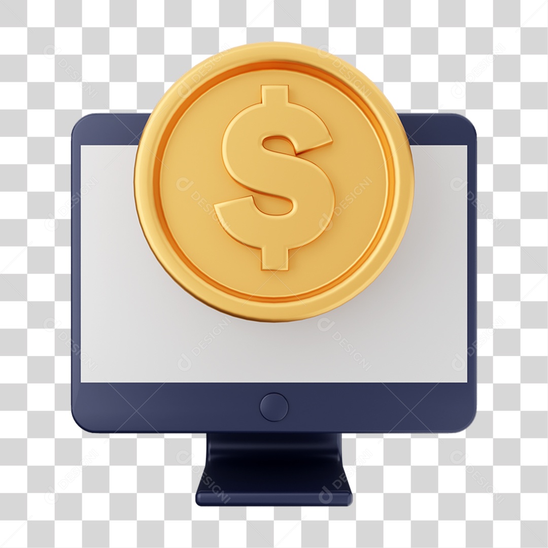 Elemento 3D Dinheiro Dólar Moeda de Ouro para Composição PNG Transparente