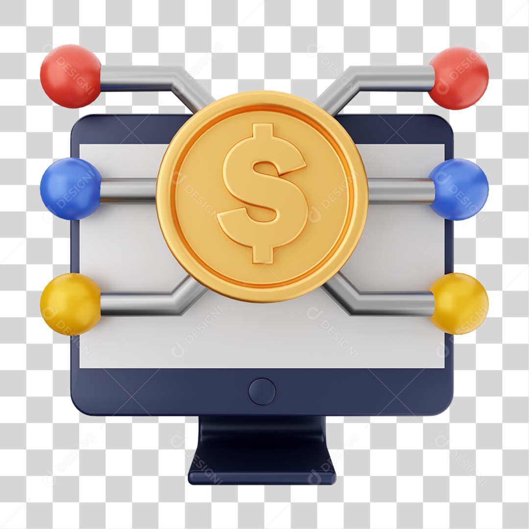 Elemento 3D Dinheiro Dólar Moeda de Ouro para Composição PNG Transparente