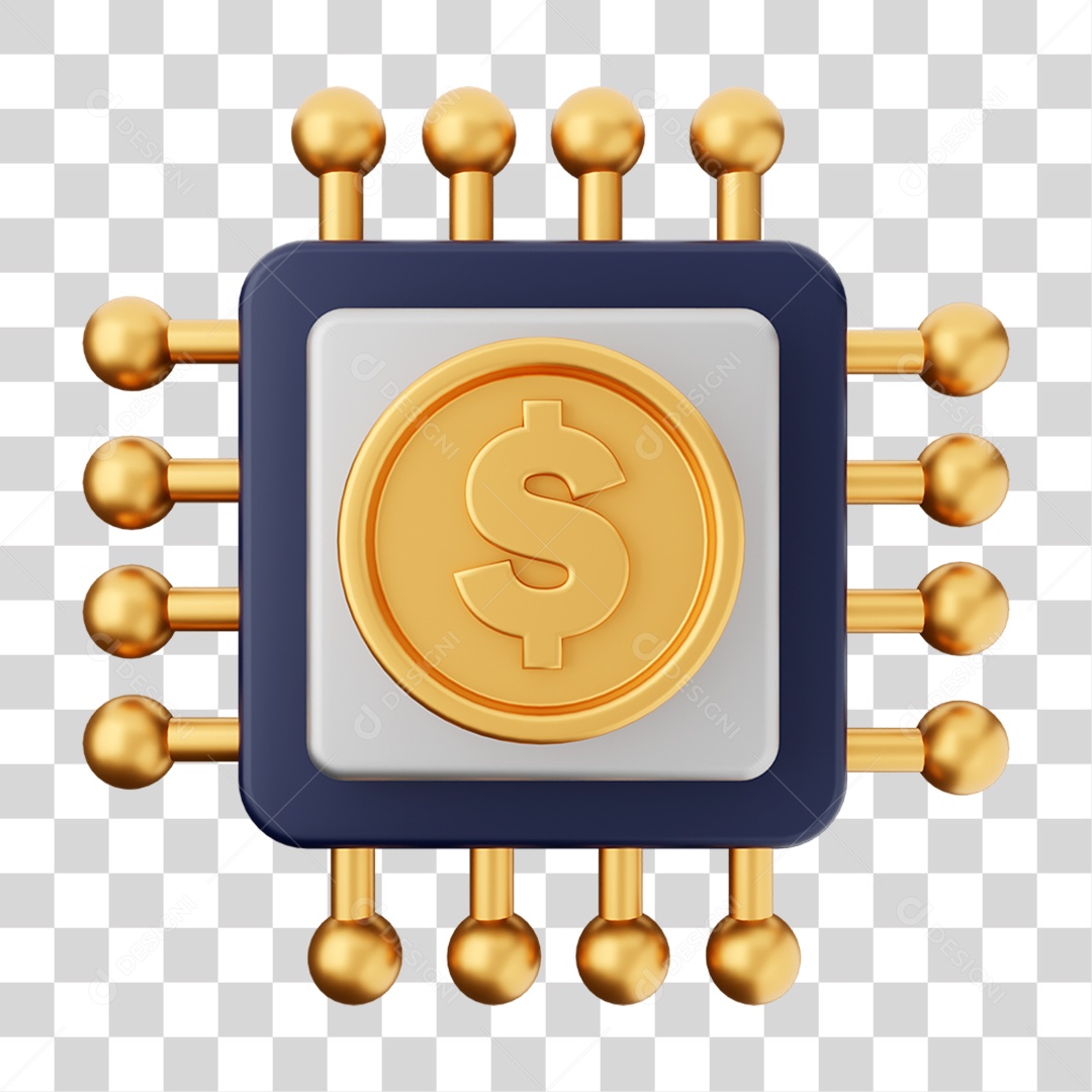 Elemento 3D Dinheiro Dólar Moeda de Ouro para Composição PNG Transparente