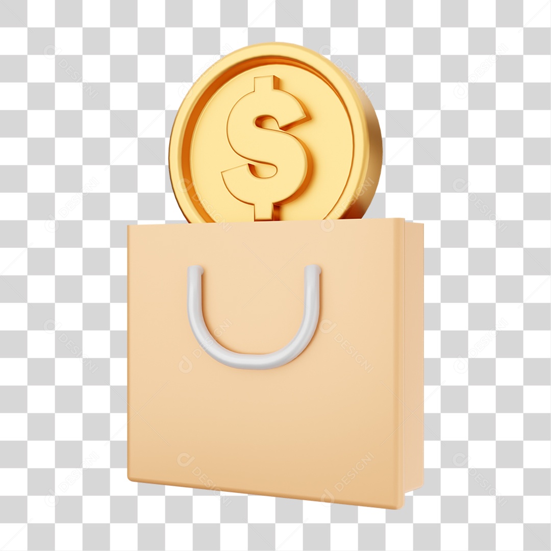 Elemento 3D Dinheiro Dólar Moeda de Ouro para Composição PNG Transparente