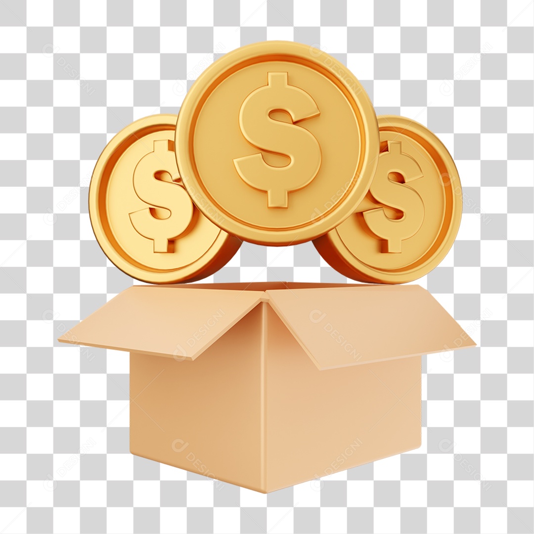 Elemento 3D Dinheiro Dólar Moeda de Ouro para Composição PNG Transparente