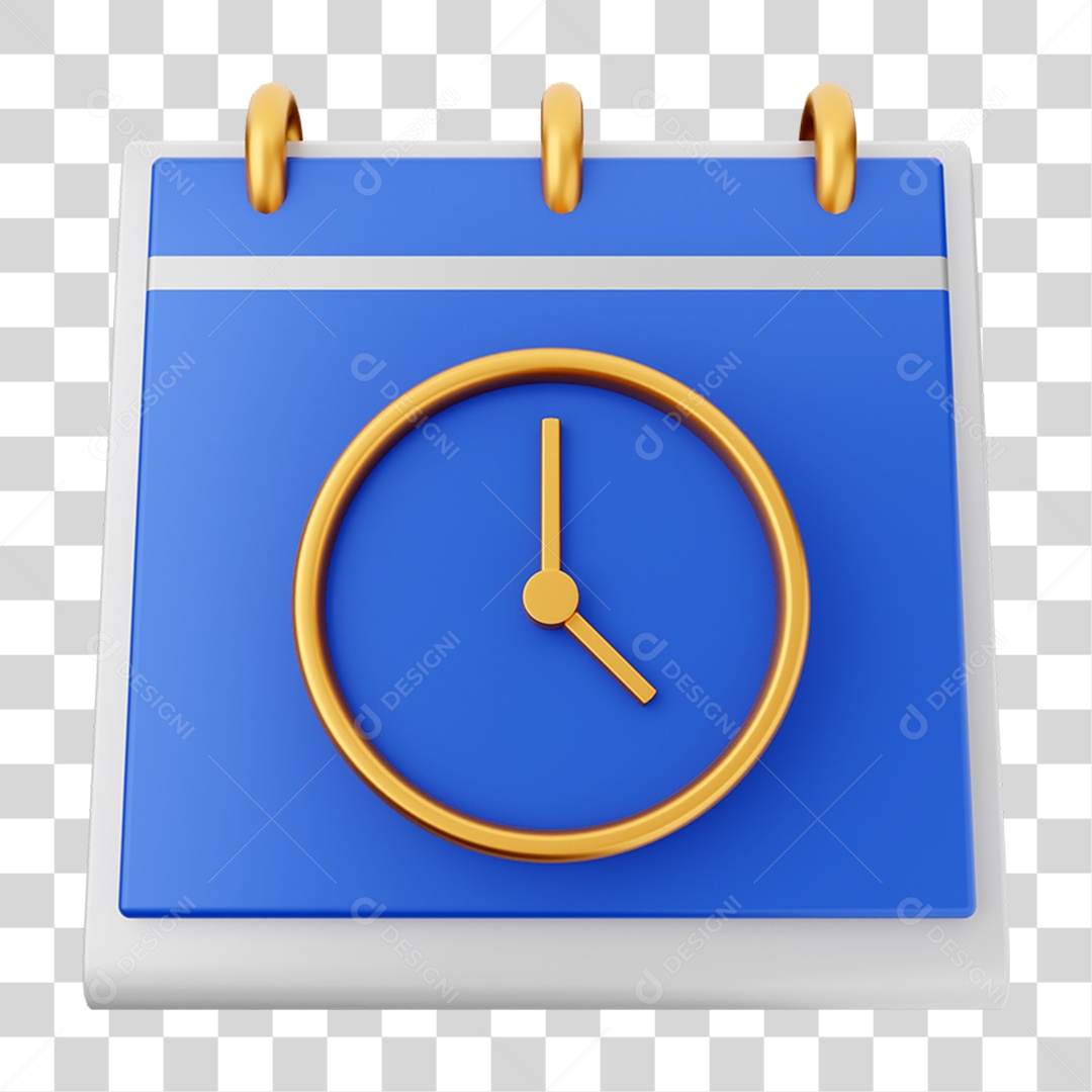Elemento 3D Calendário Relógio para Composição PNG Transparente