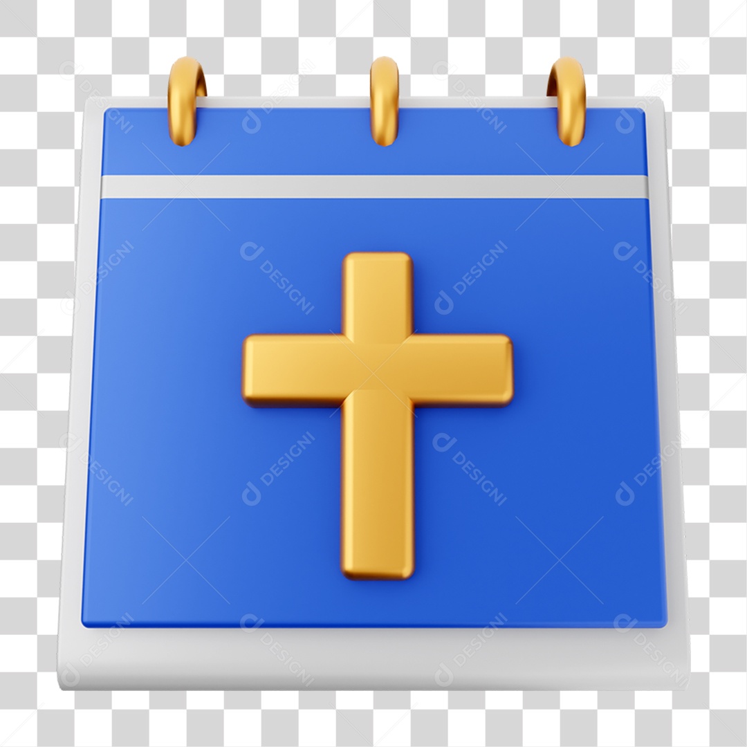 Elemento 3D Calendário Cruz para Composição PNG Transparente