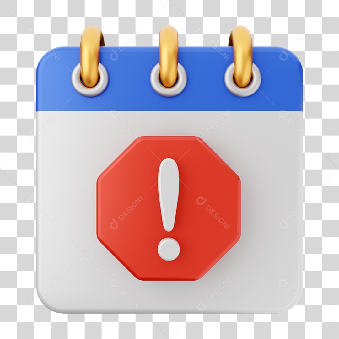 Elemento 3D Calendário Sinal de Alerta para Composição PNG Transparente