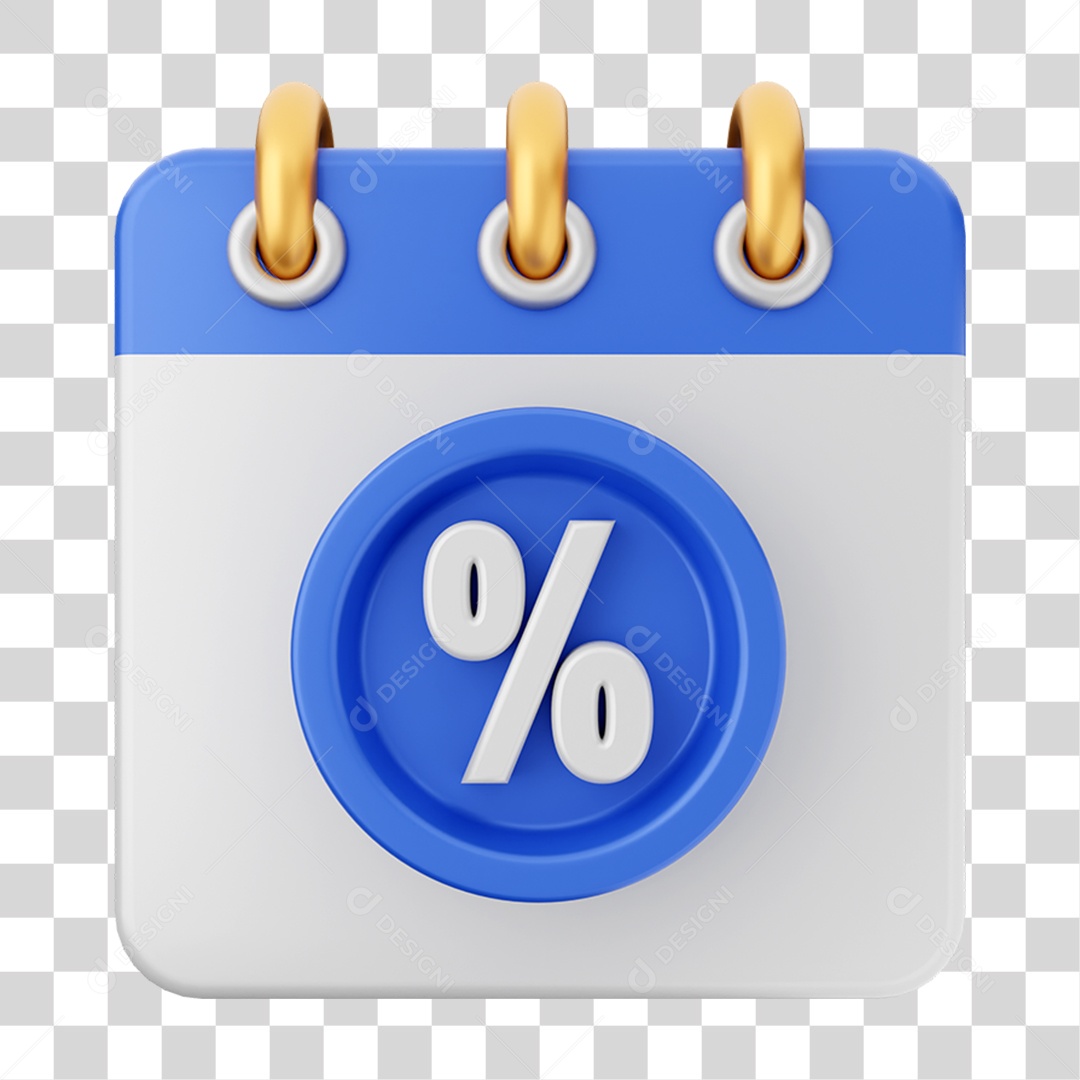 Elemento 3D Calendário Porcentagem para Composição PNG Transparente