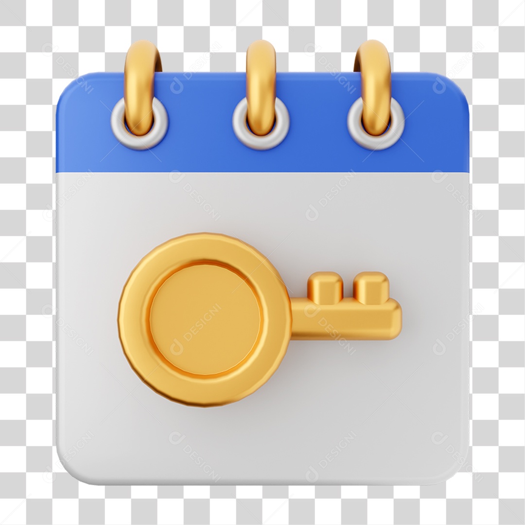 Elemento 3D Calendário Chave para Composição PNG Transparente