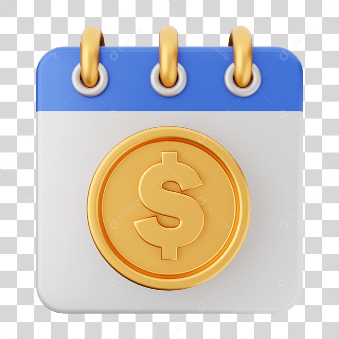 Elemento 3D Calendário Moeda Virtual para Composição PNG Transparente