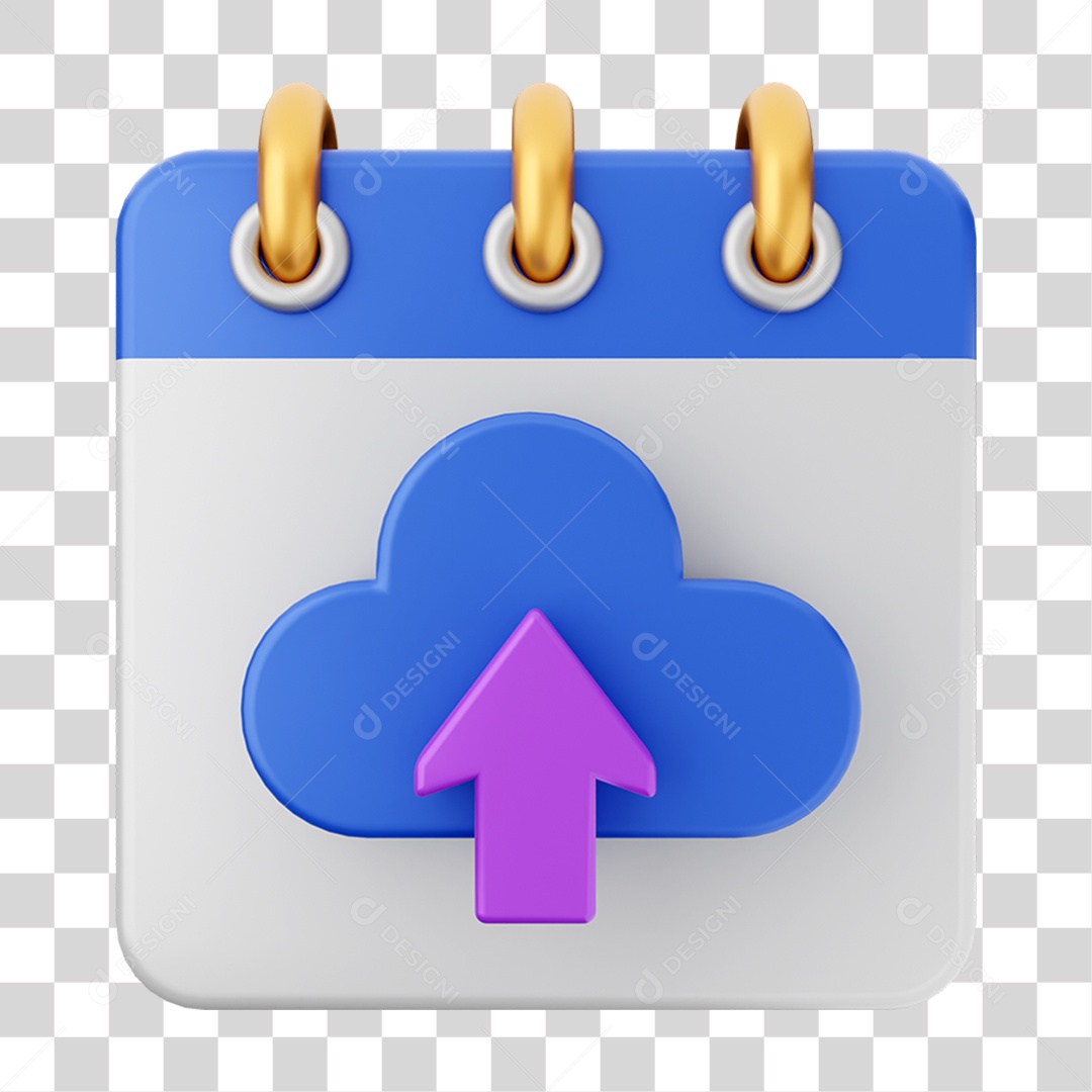 Elemento 3D Calendário Nuvem para Composição PNG Transparente