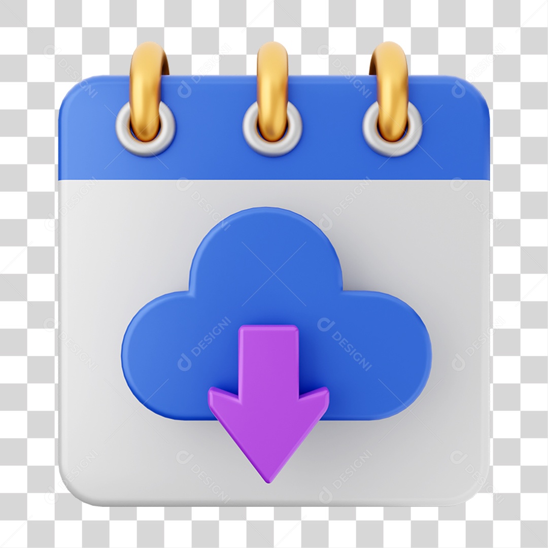 Elemento 3D Calendário Nuvem para Composição PNG Transparente