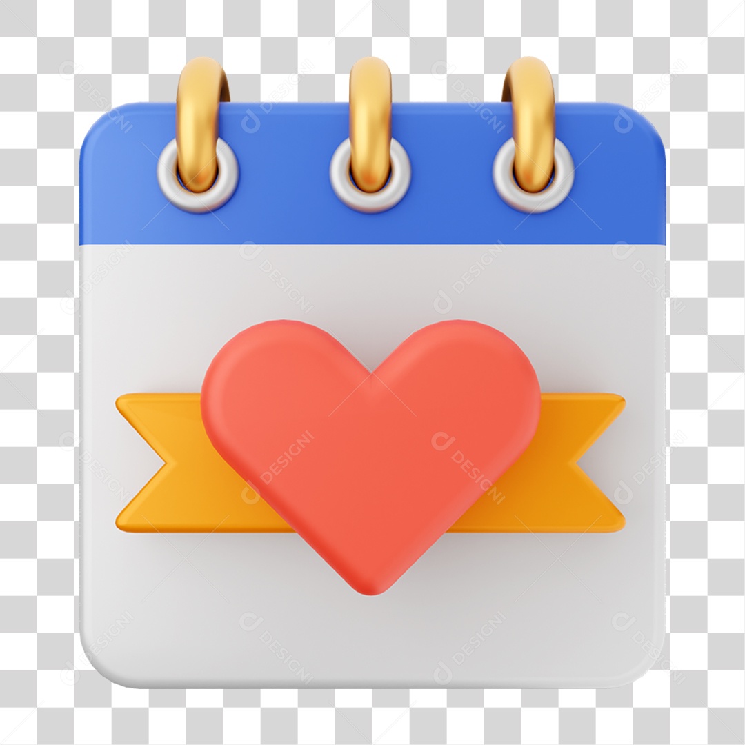 Elemento 3D Calendário com Coração para Composição PNG Transparente